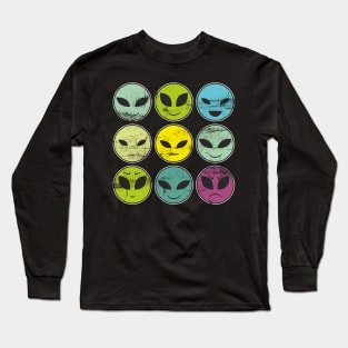 Funny Alien Heads And Facial Expressions As Pattern Long Sleeve T-Shirt